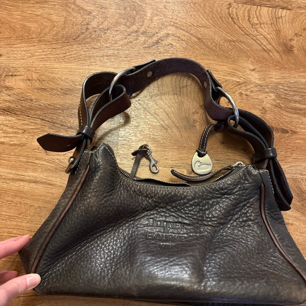 Dooney & Bourke Dark Brown Pebble Leather Hobo Shoulder Bag